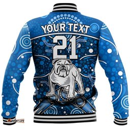 Custom Personalised Bulldogs Rugby Baseball Jacket Boomerang Indigenous Dots
