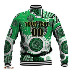 Custom Personalised And Number Raiders NRL Baseball Jacket Aboriginal Patterns