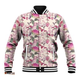 Pink Cockatoo Australia Baseball Jacket Tropical Flowers - Seamless Pattern
