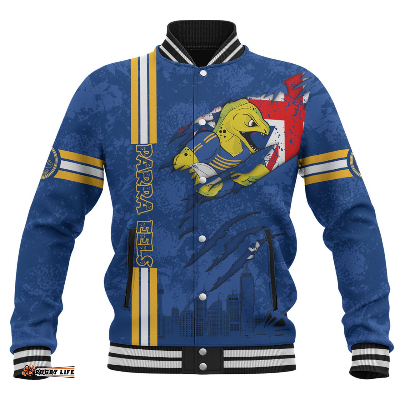 Parramatta Eels Baseball Jacket - Happy Australia Day Flag Scratch Style