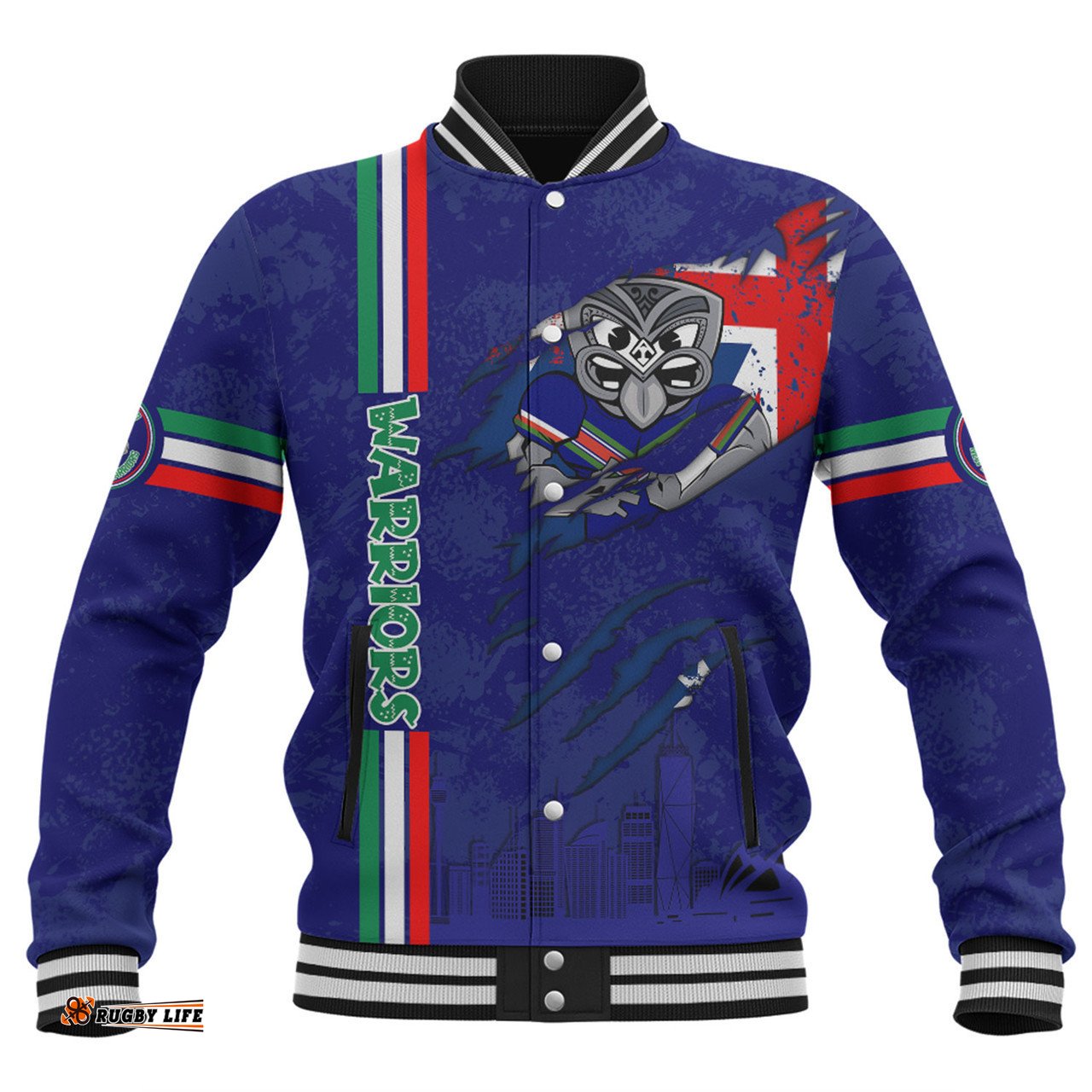 New Zealand Warriors Baseball Jacket - Happy Australia Day Flag Scratch Style