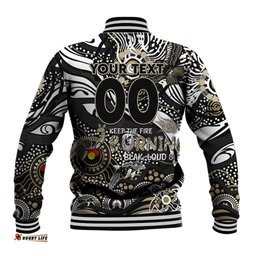 Custom NAIDOC Week 2024 Magpies Baseball Jacket Aboriginal Animals Keep The Fire Burning DT02