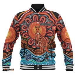 Australia Baseball Jacket Aboriginal Inspired Kangaroo Dreaming Dot Painting Pattern