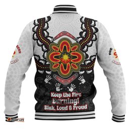 Australia Baseball Jacket Aboriginal Inspired Naidoc Symbol Pattern White