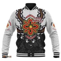 Australia Baseball Jacket Aboriginal Inspired Naidoc Symbol Pattern White