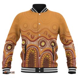 Australia Aboriginal Custom Baseball Jacket - Brown Aboriginal Dot Baseball Jacket