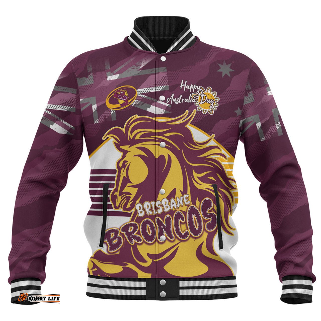 Brisbane Broncos Baseball Jacket - Happy Australia Day We Are One And Free