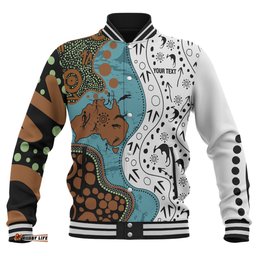 Australia Aboriginal Custom Baseball Jacket - Aussie Indigenous Hunting Season With Kangaroo Dot Art Baseball Jacket