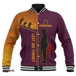 Brisbane Broncos Baseball Jacket - Anzac Day Lest We Forget Poppy