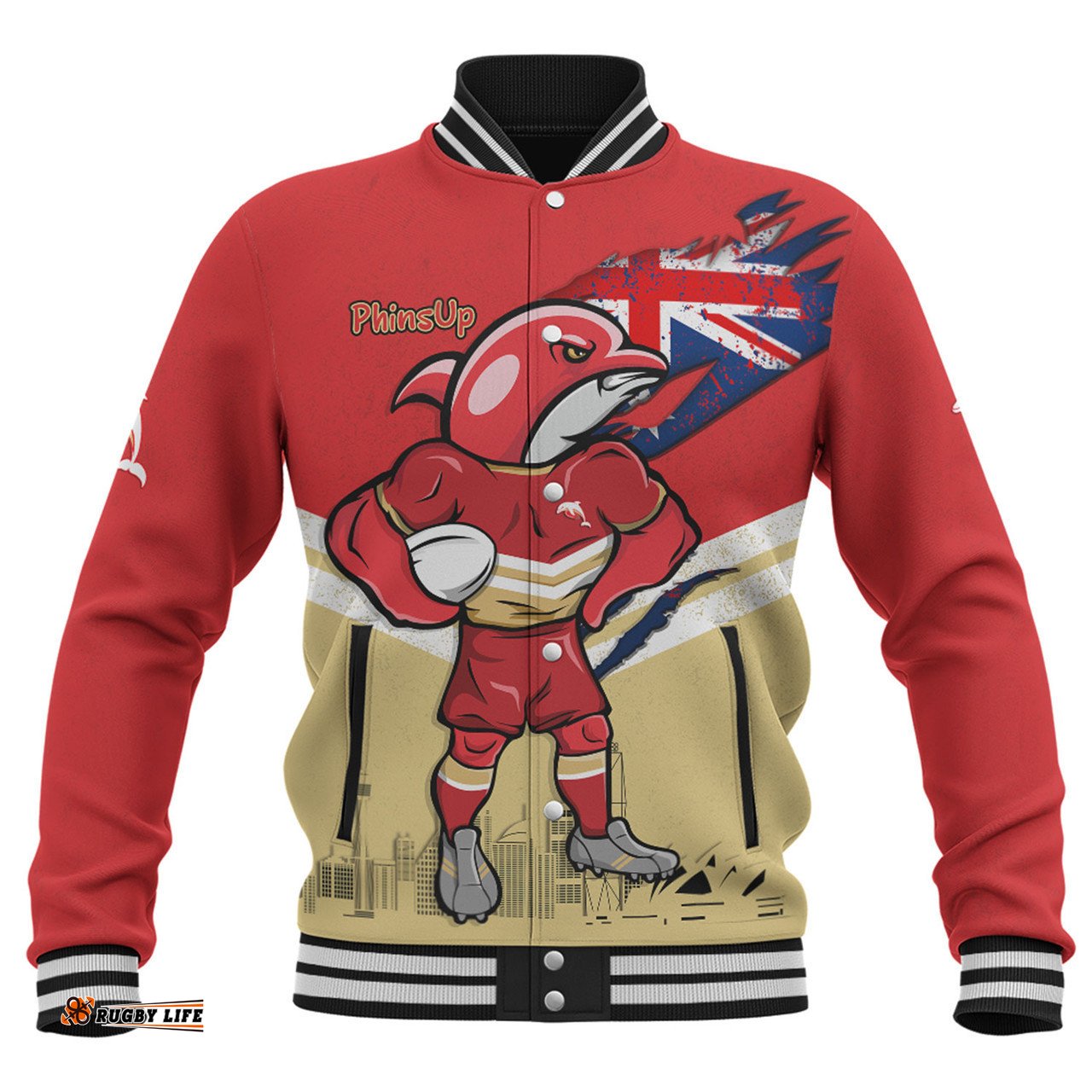 Redcliffe Dolphins Baseball Jacket Custom For Die Hard Fan Australia Flag Scratch Style