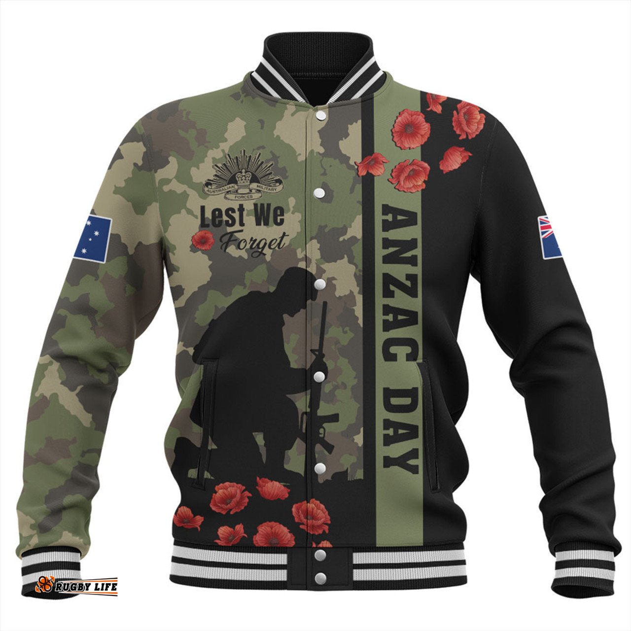 Australia Baseball Jacket Lest We Forget Military Camouflage Simple Style