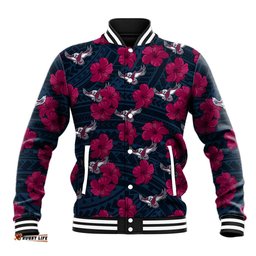Sea Eagles Rugby Baseball Jacket Polynesian Style With Hibiscus