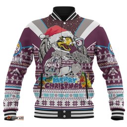 Manly Warringah Sea Eagles Christmas Custom Baseball Jacket - Manly Santa Aussie Big Things Baseball Jacket