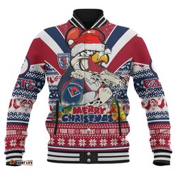 Sydney Roosters Christmas Custom Baseball Jacket - Easts Rooster Santa Aussie Big Things Baseball Jacket