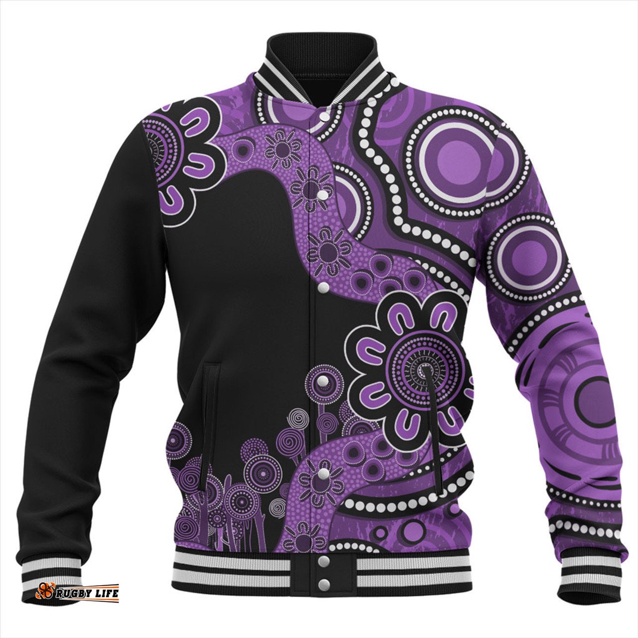 Australia Baseball Jacket Aboriginal Indigenous Dot Painting Purple