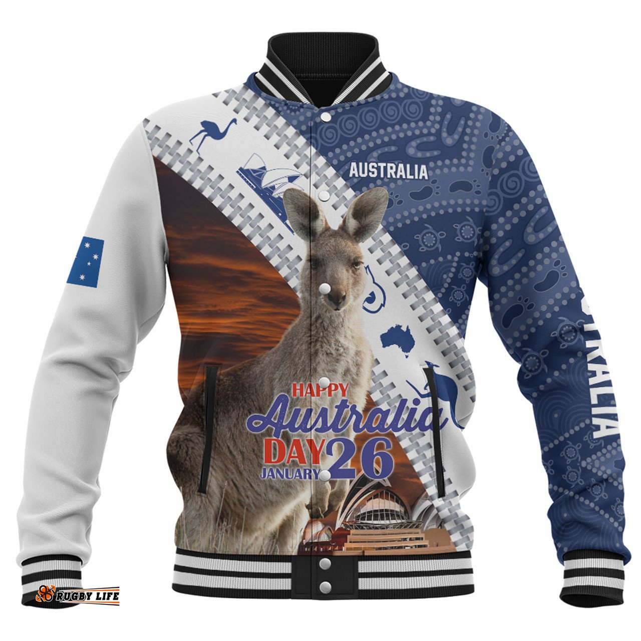 Australia Australia Day Custom Baseball Jacket - Kangaroo Happy Australia Day Aboriginal Pattern Baseball Jacket
