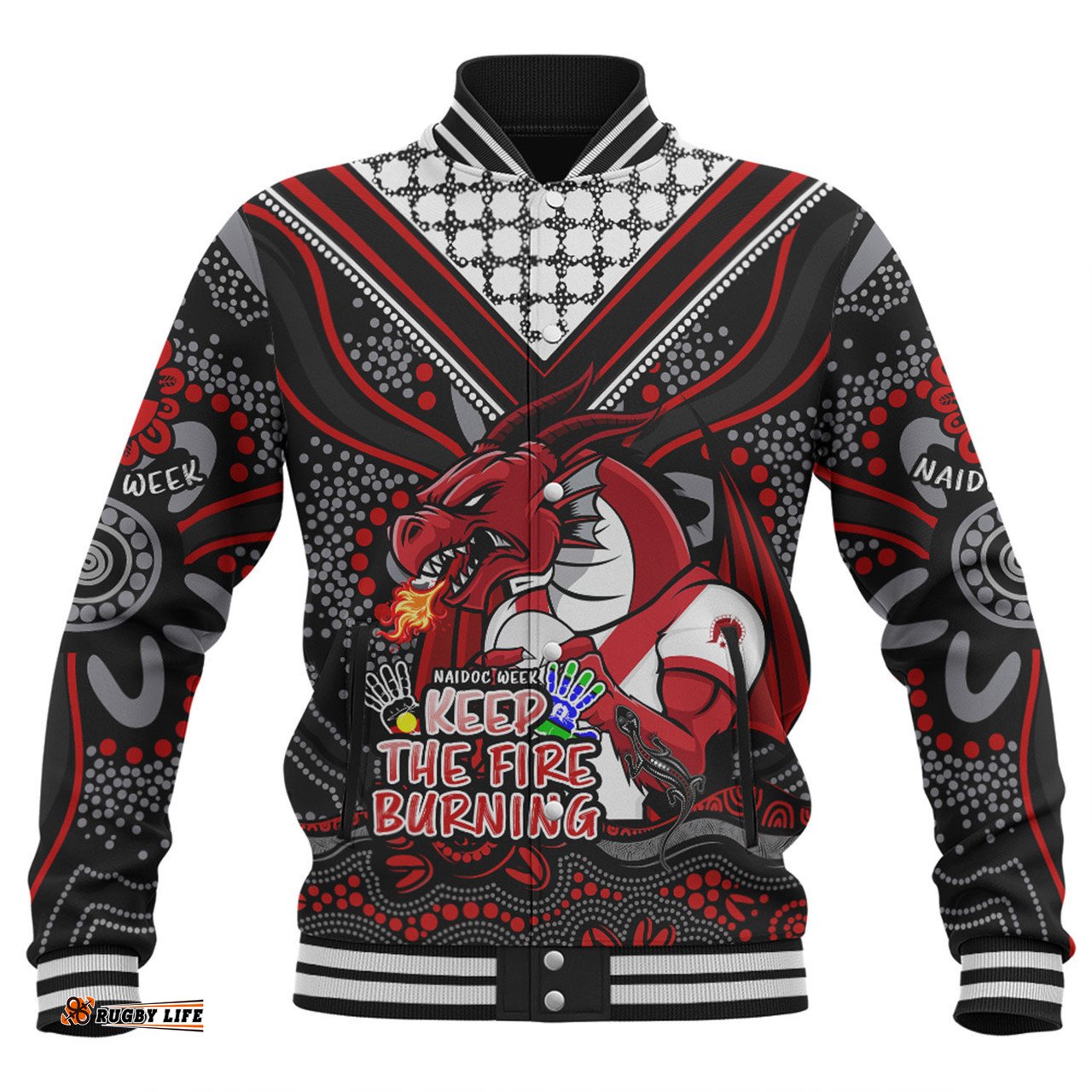 St. George Illawarra Dragons Baseball Jacket Aboriginal Inspired Naidoc Week Custom For Die Hard Fan Supporters