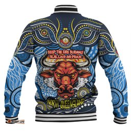 North Queensland Cowboys Baseball Jacket Celebrating Naidoc Week 2024 Aboriginal Dot Art Inspired