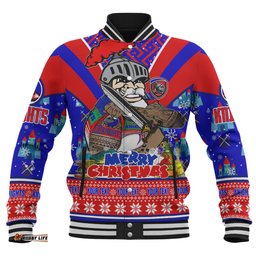 Newcastle Knights Christmas Custom Baseball Jacket - Newcastle Knights Santa Aussie Big Things Baseball Jacket
