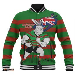 South Sydney Rabbitohs Baseball Jacket Custom For Die Hard Fan Australia Flag Scratch Style