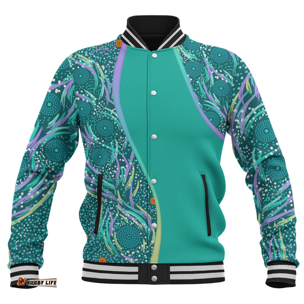 Australia Aboriginal Custom Baseball Jacket - Turquoise Dot Dreamtime Baseball Jacket