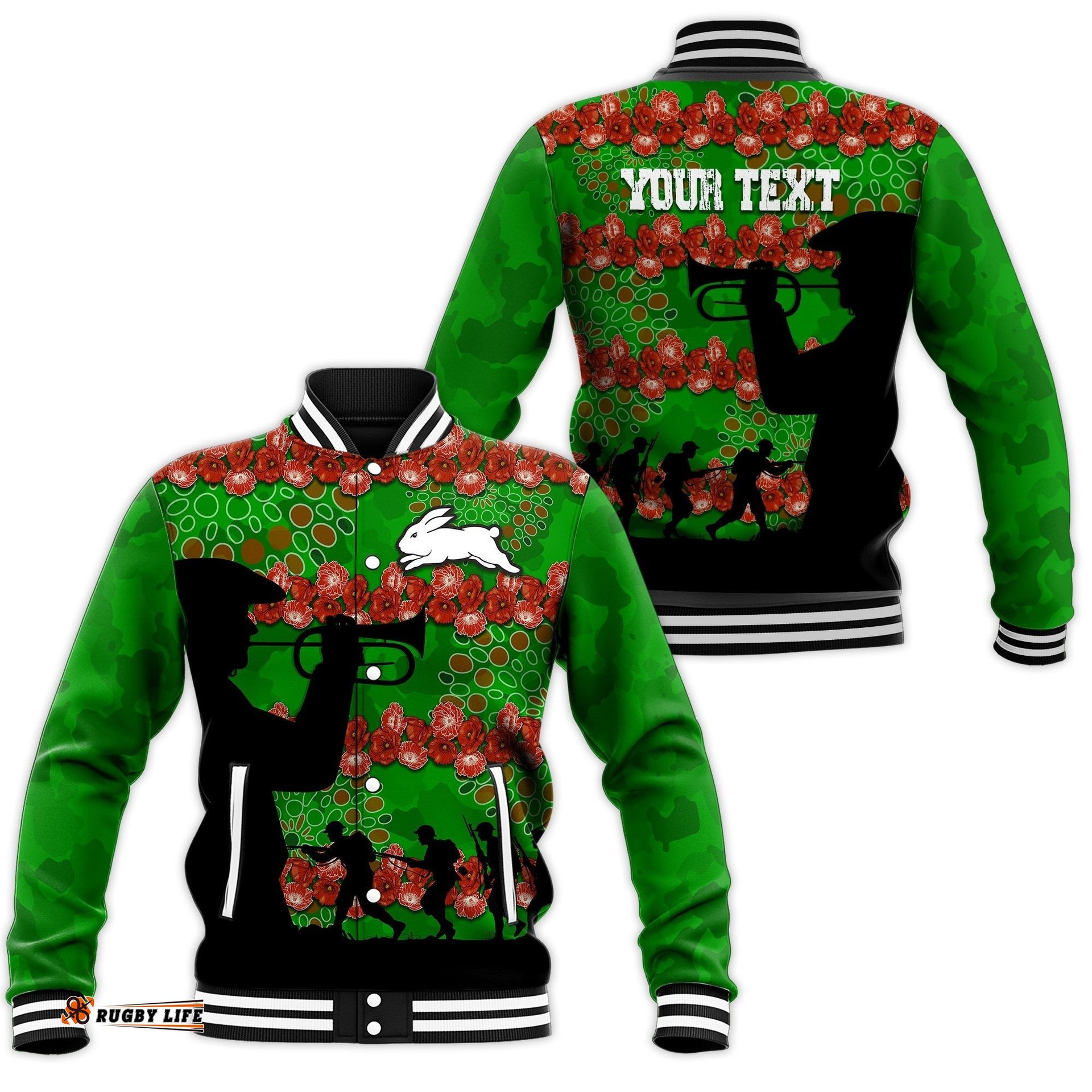 Rabbitohs Rugby Baseball Jacket Anzac Day Camo Style