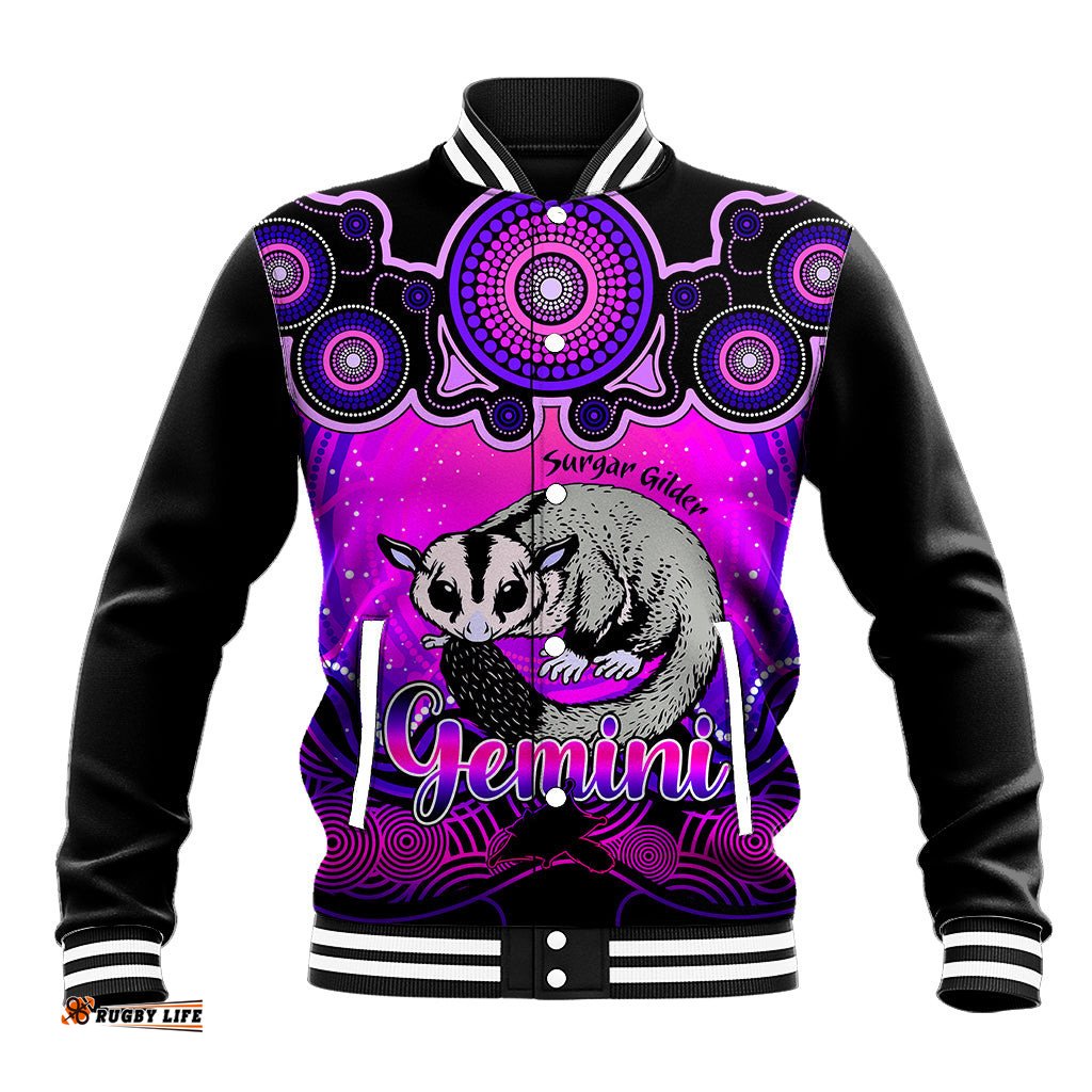 Personalised Australia Gemini Sugar Gilder Zodiac Baseball Jacket Auz Astrology Aboriginal - Magenta