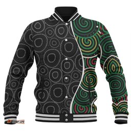 Australia Aboriginal Baseball Jacket - Green Dot Art Circle Pattern From Aboriginal Art Baseball Jacket