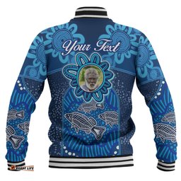 Australia Aboriginal Custom Baseball Jacket - Blue Aboriginal Dot With Fish Personalised Photo Baseball Jacket
