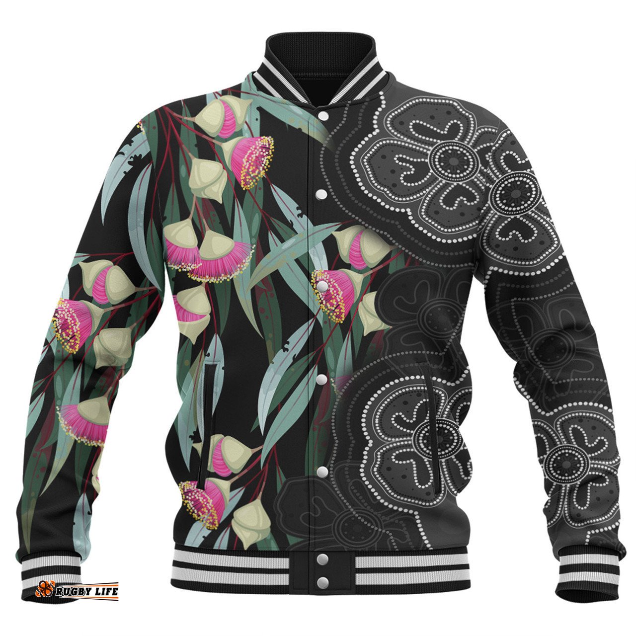 Australia Aboriginal Baseball Jacket - Seamless Pattern With Eucalyptus Flower Baseball Jacket