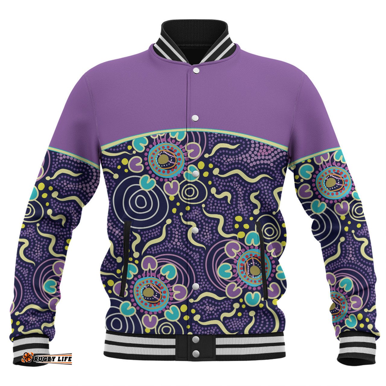 Australia Aboriginal Custom Baseball Jacket - Purple Painting With Aboriginal Inspired Dot Baseball Jacket