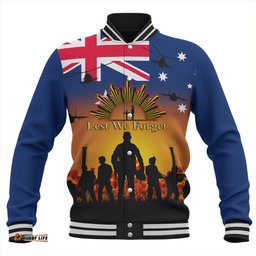 Australia Baseball Jacket Anzac Flag With Soldiers Sunset