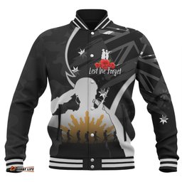 Australia Anzac Day Custom Baseball Jacket - Lest We Forget With Black Camouflage Pattern Baseball Jacket