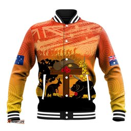 Australia ANZAC Day Baseball Jacket Koala and Kangaroo Respect Aboriginal Pattern