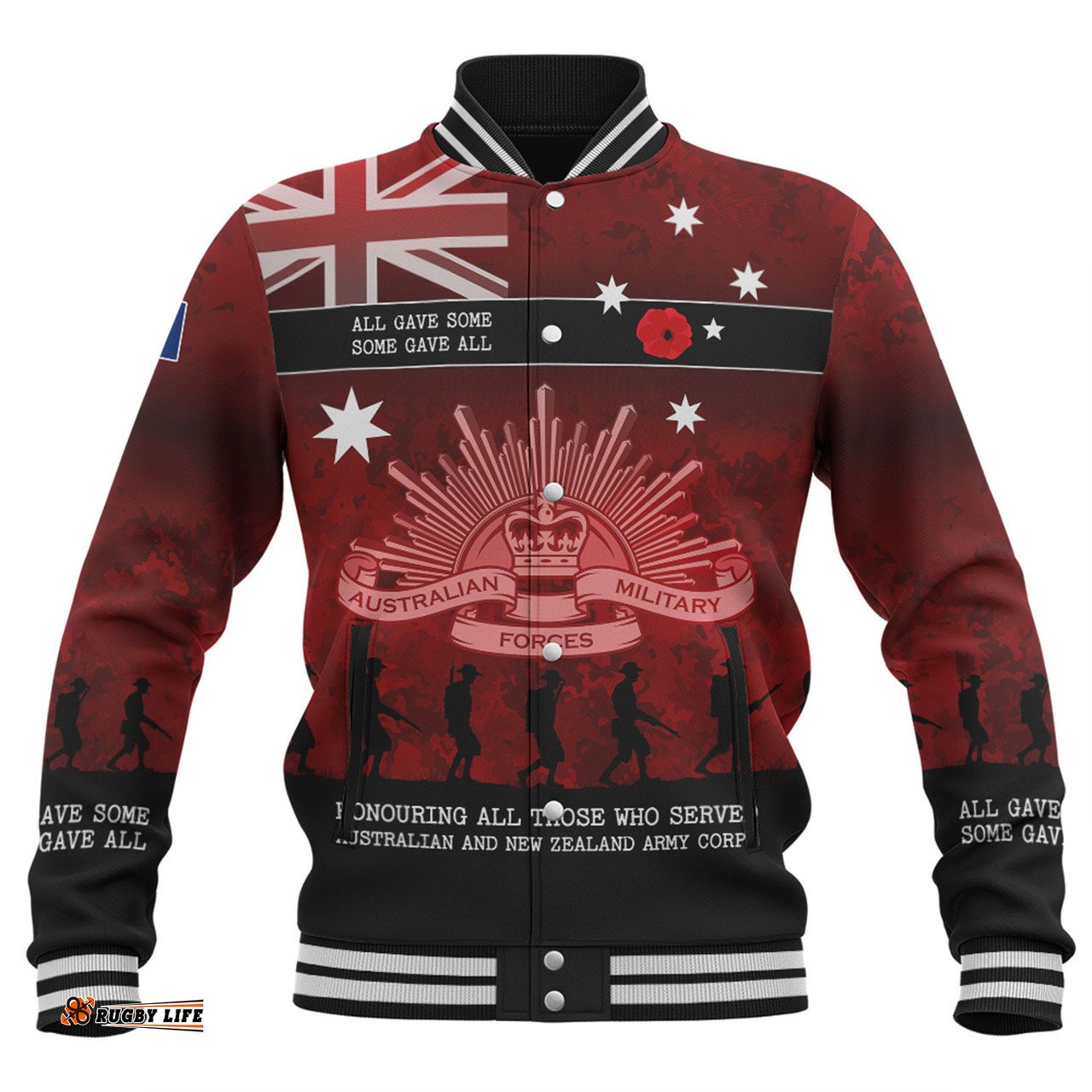 Australia Anzac Day Baseball Jacket - Australia and New Zealand Warriors All gave some Some Gave All Red Baseball Jacket