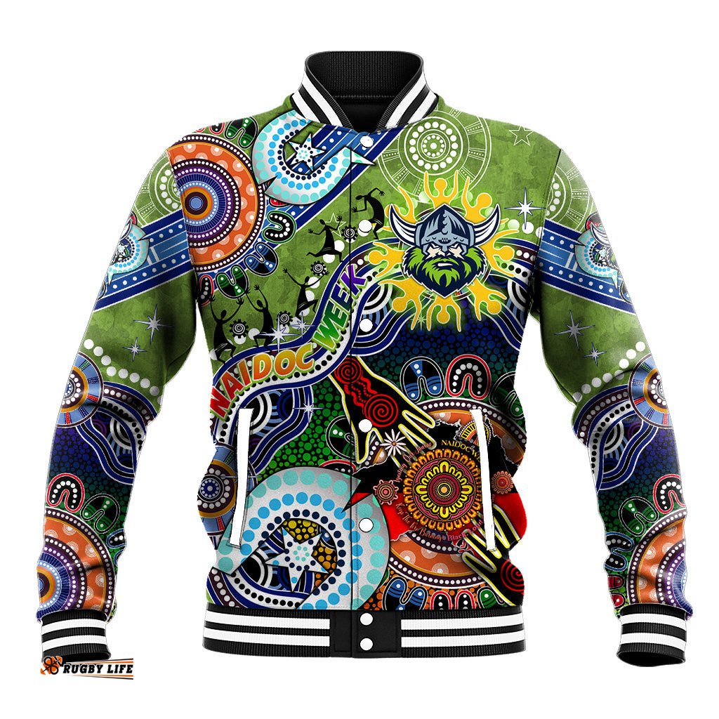 Personalised Raiders NAIDOC Week 2024 Baseball Jacket Australia Aboriginal Dot Painting DT02