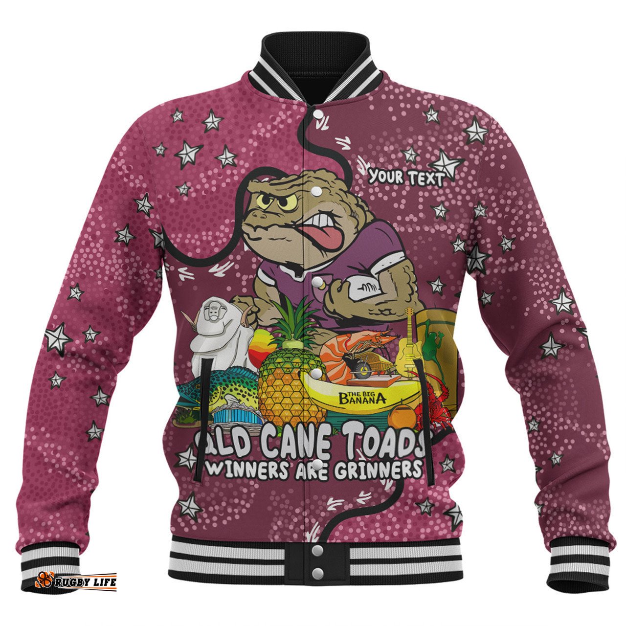 Queensland Cane Toads Custom Baseball Jacket - Australian Big Things Baseball Jacket