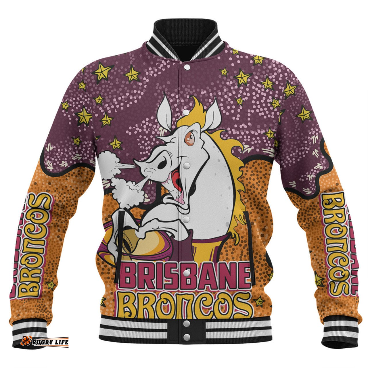 Brisbane Broncos Custom Baseball Jacket - Team With Dot And Star Patterns For Tough Fan Baseball Jacket
