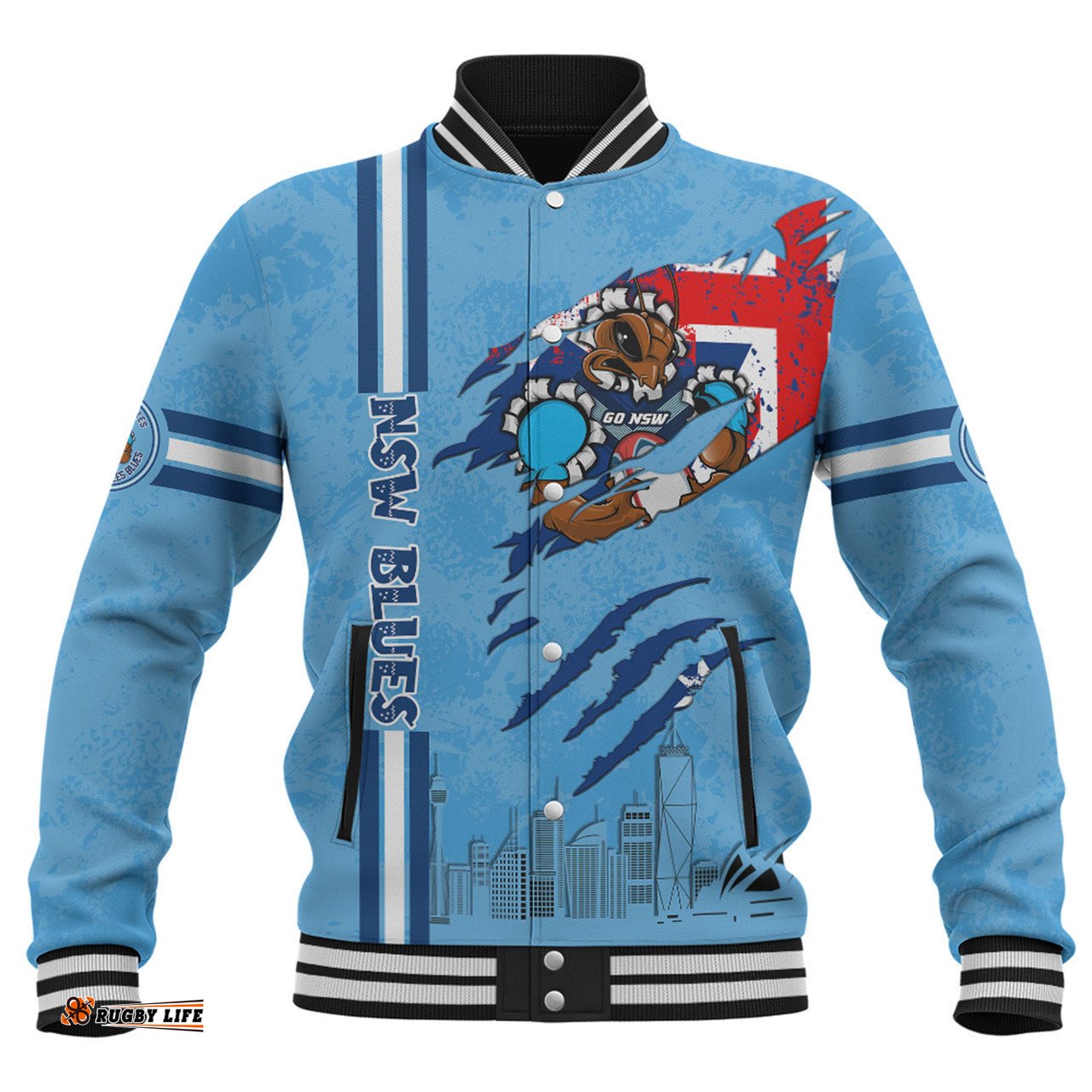 New South Wales Blues Baseball Jacket - Happy Australia Day Flag Scratch Style