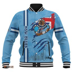 New South Wales Blues Baseball Jacket - Happy Australia Day Flag Scratch Style