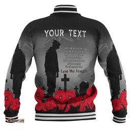 Australia Anzac Day Custom Baseball Jacket - Remembrance Day Soldier In A Red Poppies Field Baseball Jacket