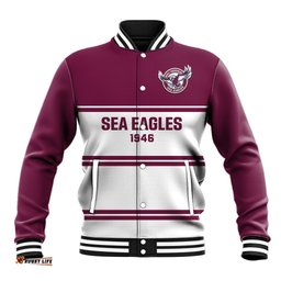 Personalised Sea Eagles Rugby Baseball Jacket Manly Warringah White Sporty Style