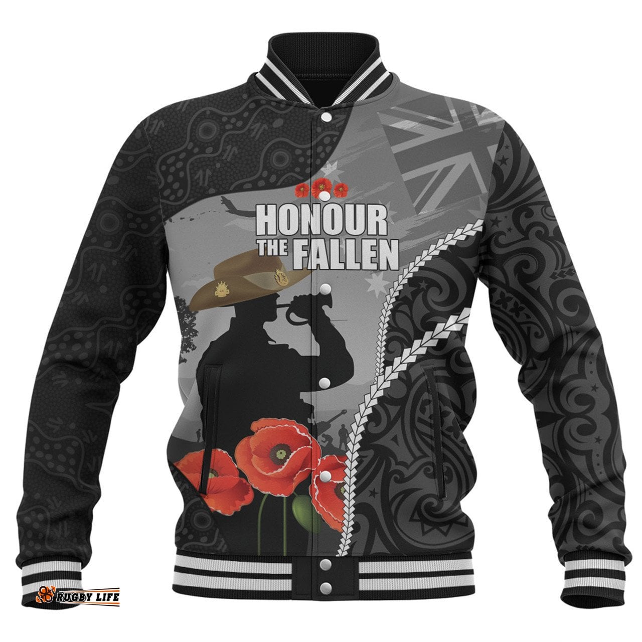 Australia Anzac Day Custom Baseball Jacket - Australia And New Zealand Warriors Honour The Fallen Lest We Forget Baseball Jacket