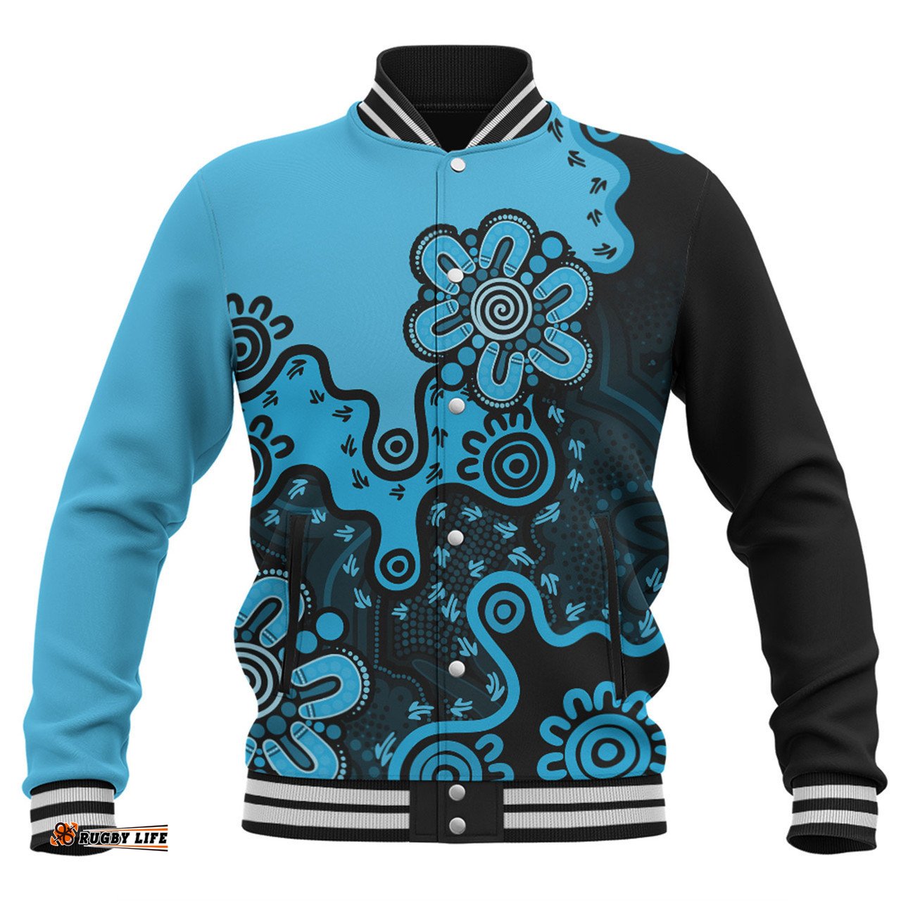 Australia Baseball Jacket Aboriginal Style Of Background Blue (Grey,Orange)