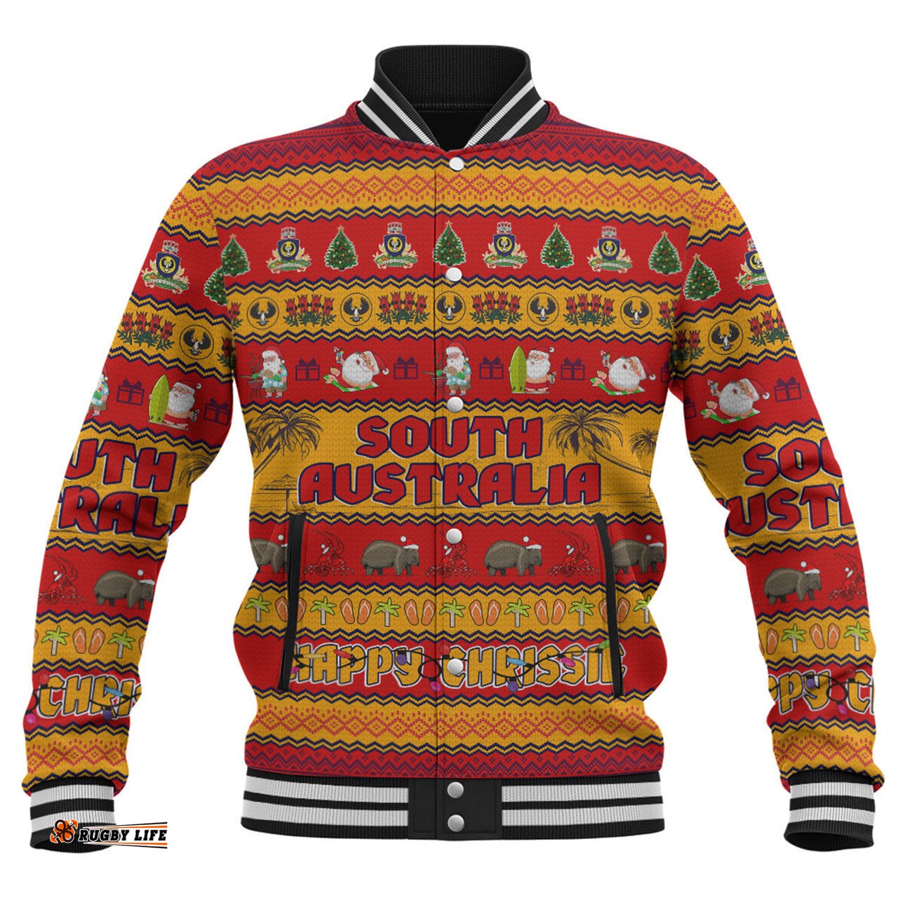 South Australia Christmas Custom Baseball Jacket - Happy Chrissie Ugly Style Baseball Jacket