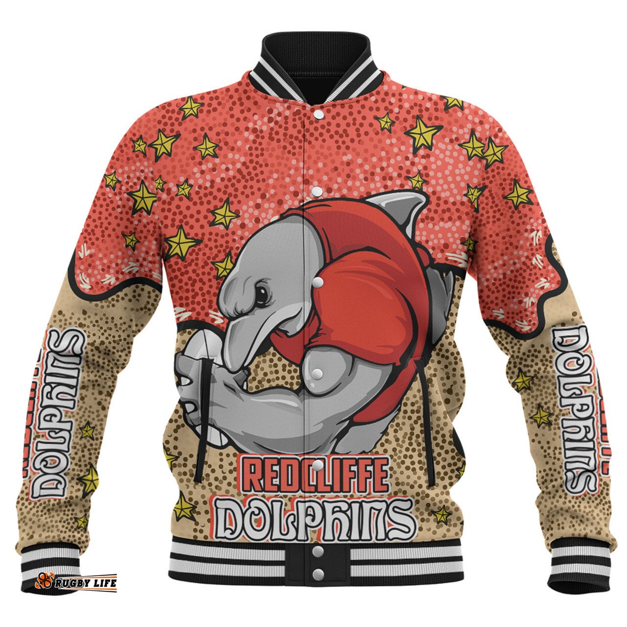 Redcliffe Dolphins Custom Baseball Jacket - Team With Dot And Star Patterns For Tough Fan Baseball Jacket