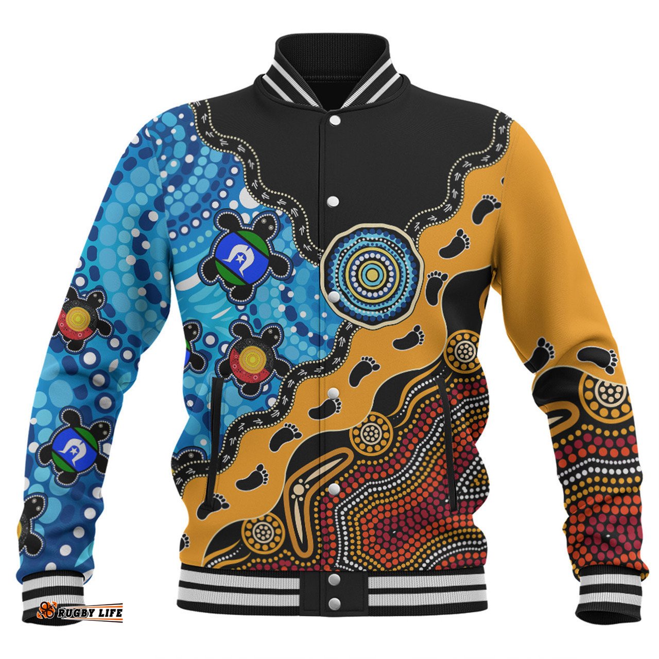 Australia Baseball Jacket Aboriginal Inspired River And Land Style Of Dot Painting
