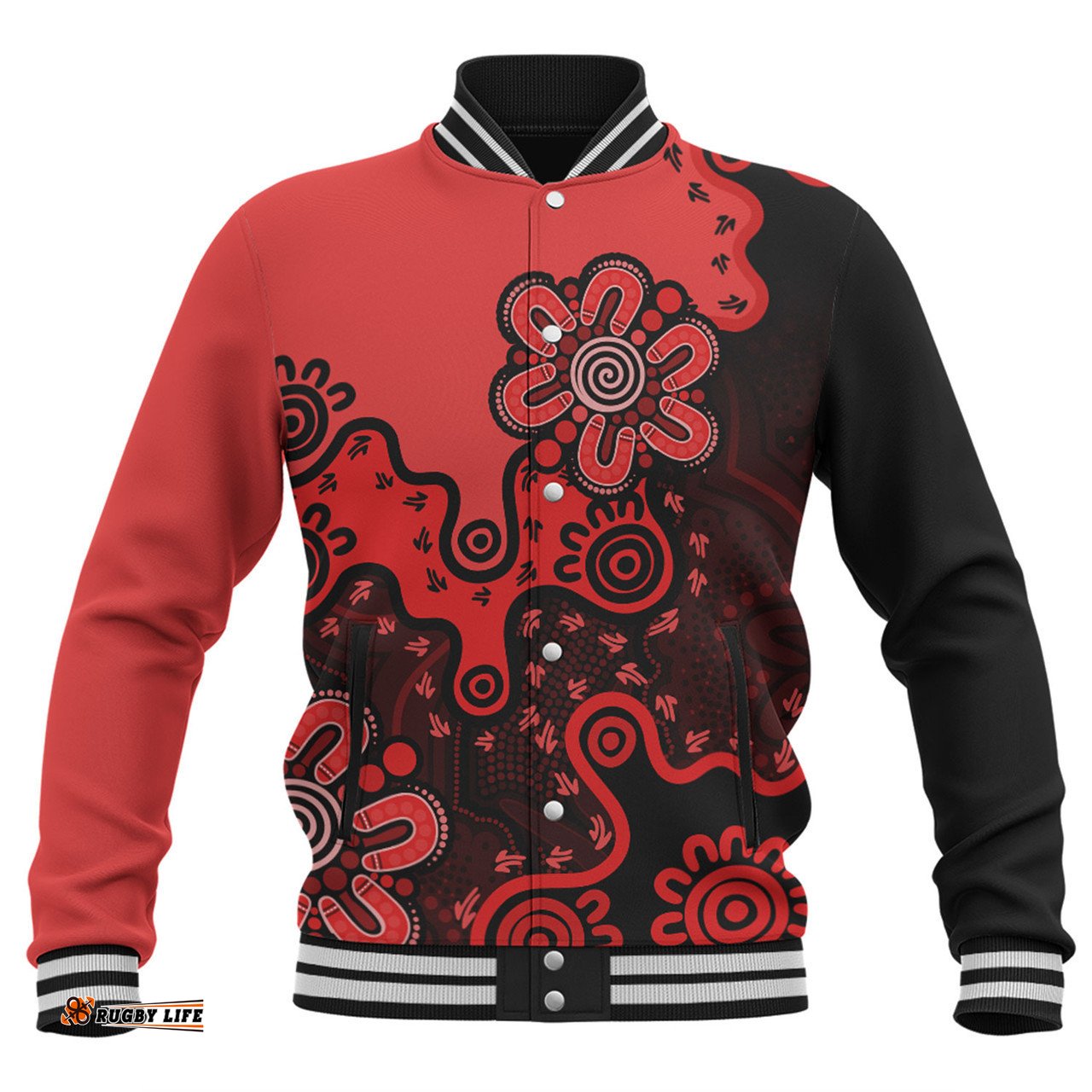 Australia Baseball Jacket Aboriginal Style Of Background Red (Turquoise,Purple)
