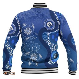 Australia Turtles Aboriginal Baseball Jacket - Indigenous Dot Turtles In The Ocean (Blue) Baseball Jacket