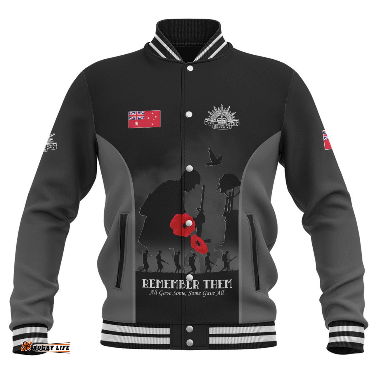 Australia Baseball Jacket - Anzac Day Australian Red Ensign Remember Them